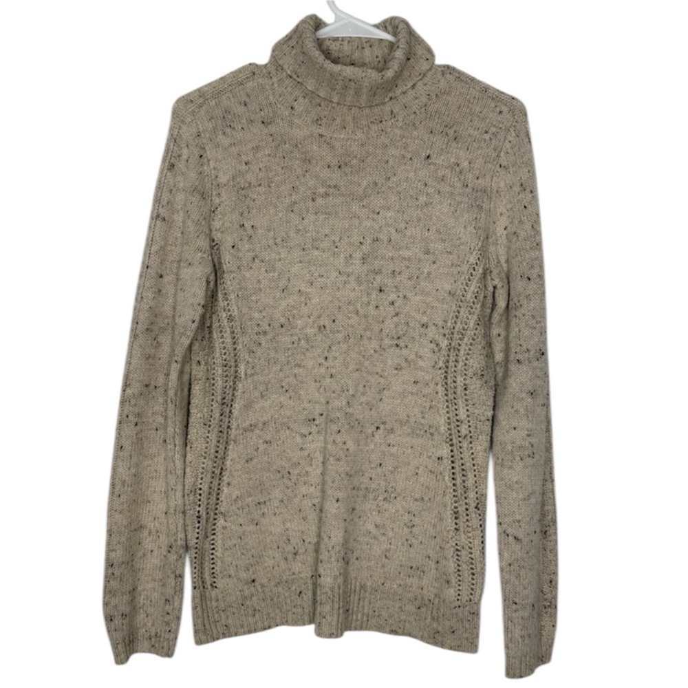 Woolrich Beige Speckled Knit Wool Blend Oversized Turtleneck Sweater Size XS